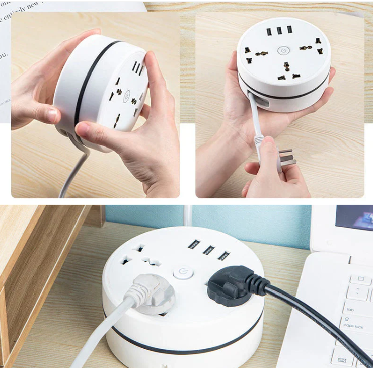 Regleta Circular con Puertos USB y Cable Extensible