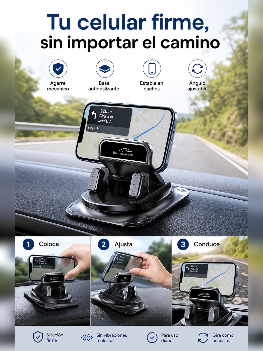 Soporte de Celular para Auto AutoGrip 360° – Rotación Total y Agarre Seguro
