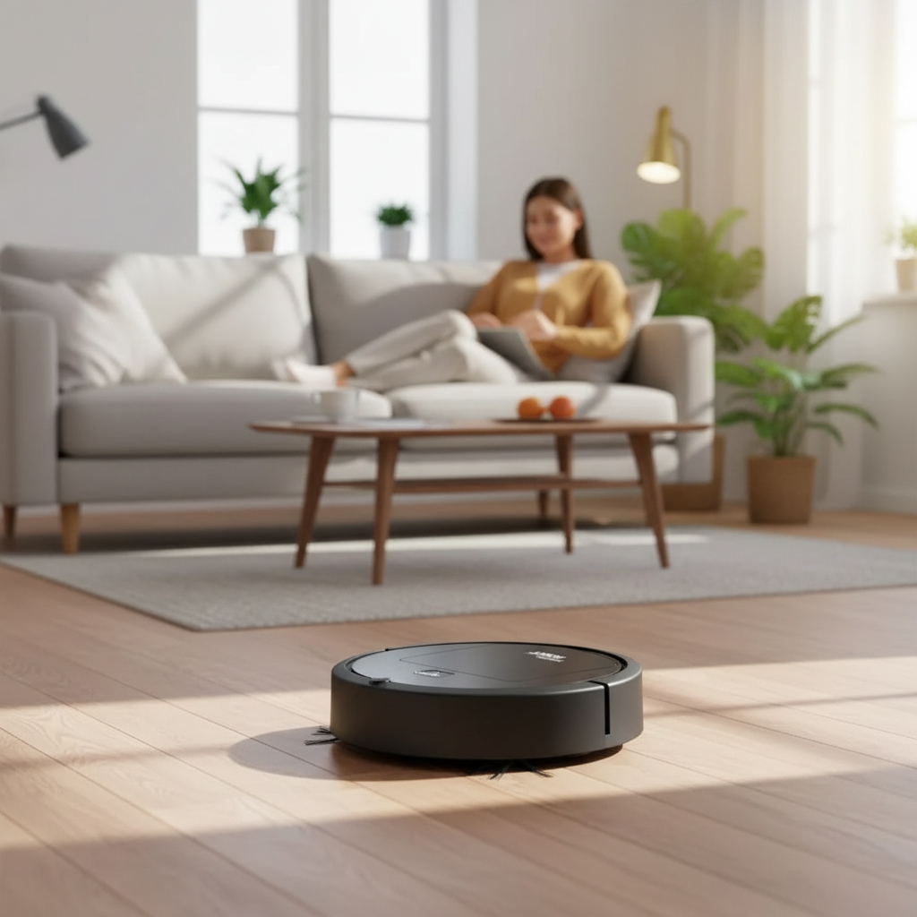 Robot Aspirador limpiando sala de estar